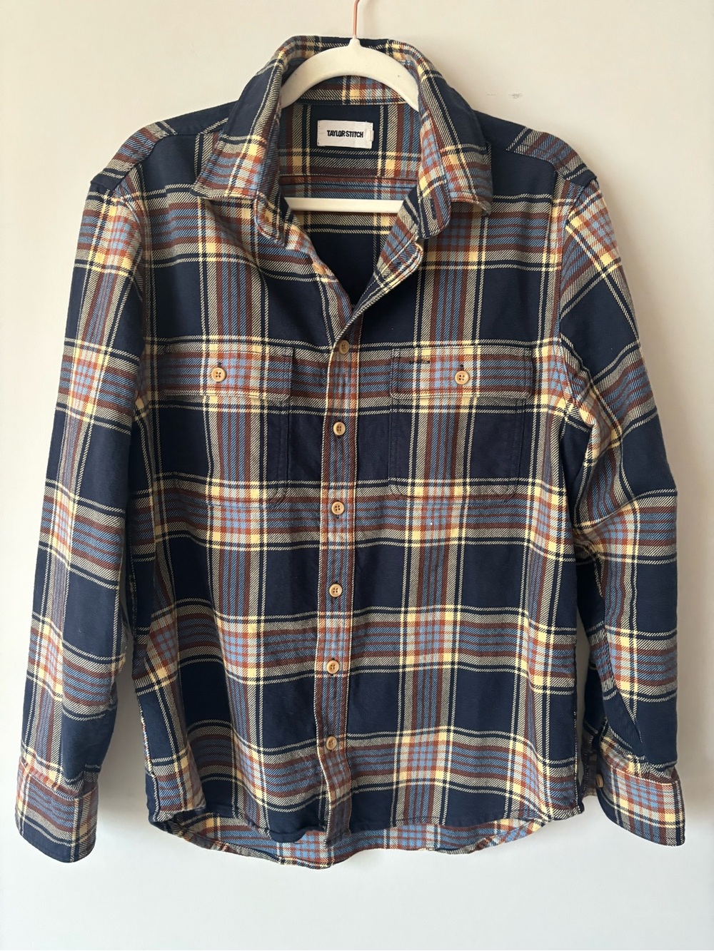 Taylor Stitch 100% Organic Cotton Medium Navy Plaid Long-Sleeve Shirt
